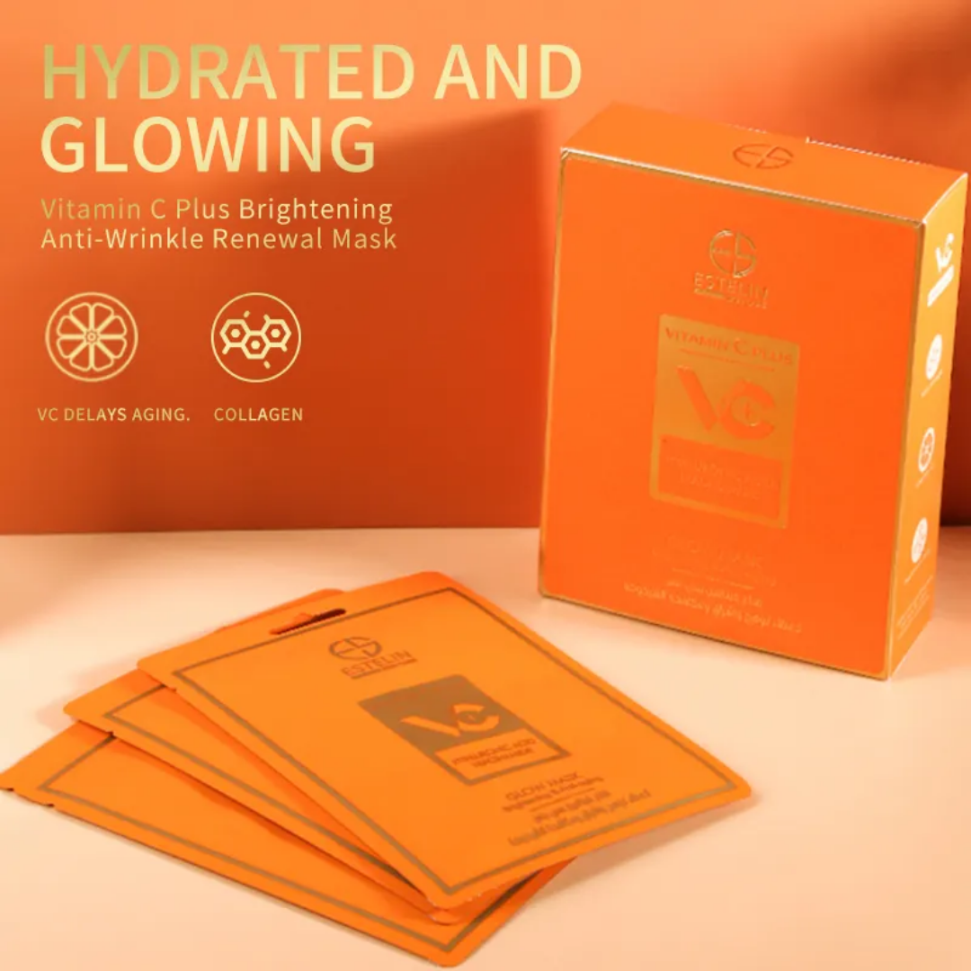 Estelin Vitamin-C Plus | Hyaluronic Acid & Niacinamide |Brightening & Anti-Aging | Glow Sheet Mask
