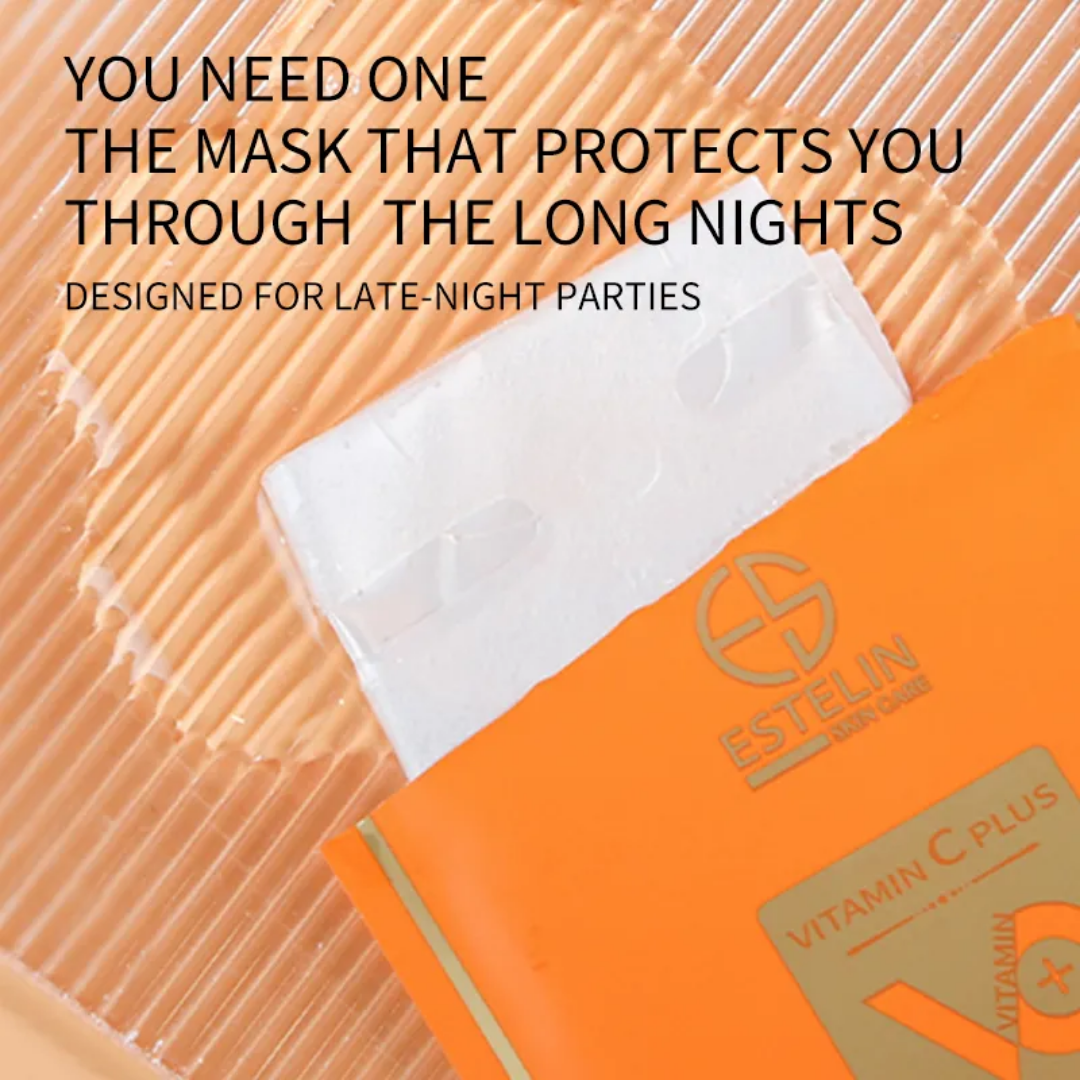 Estelin Vitamin-C Plus | Hyaluronic Acid & Niacinamide |Brightening & Anti-Aging | Glow Sheet Mask