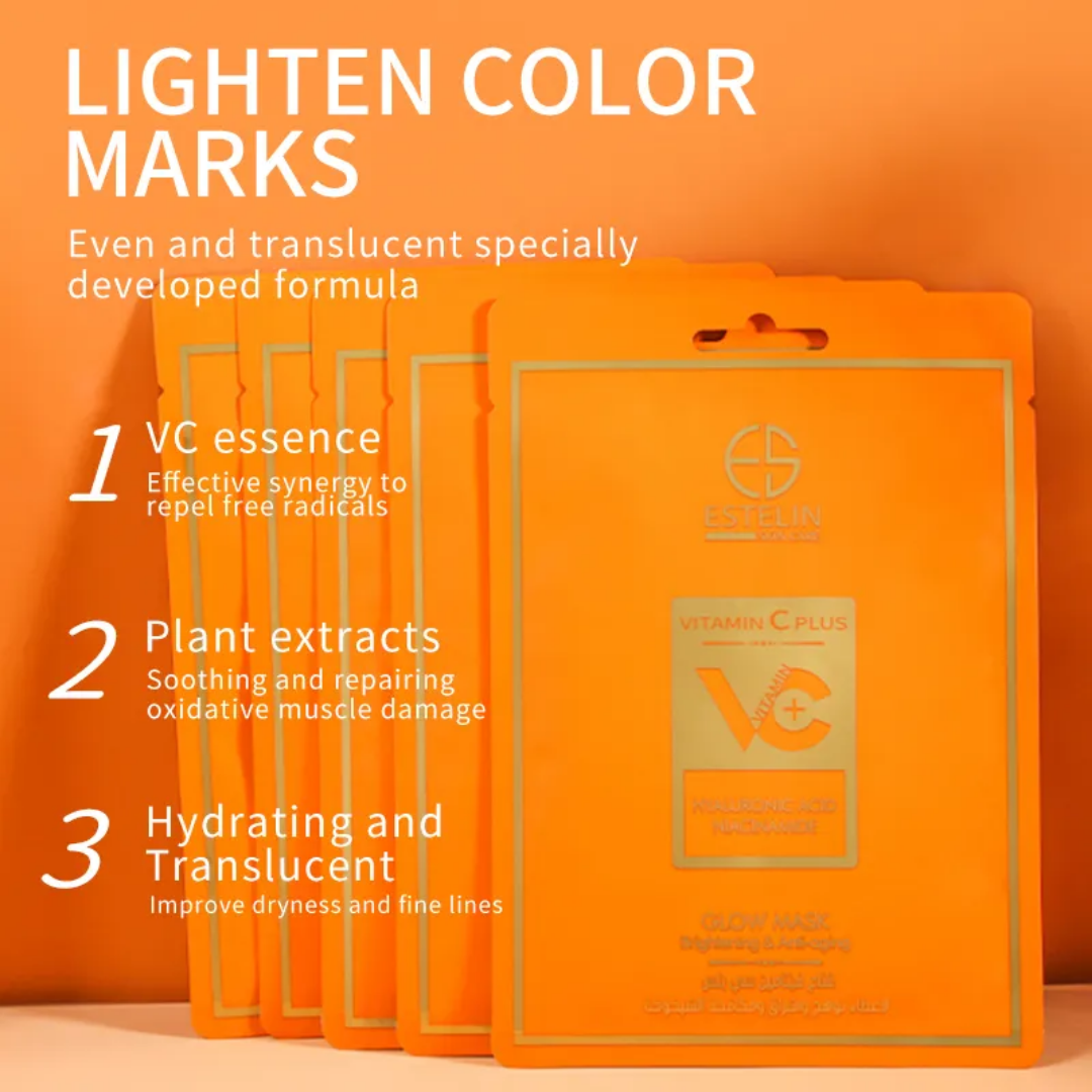 Estelin Vitamin-C Plus | Hyaluronic Acid & Niacinamide |Brightening & Anti-Aging | Glow Sheet Mask
