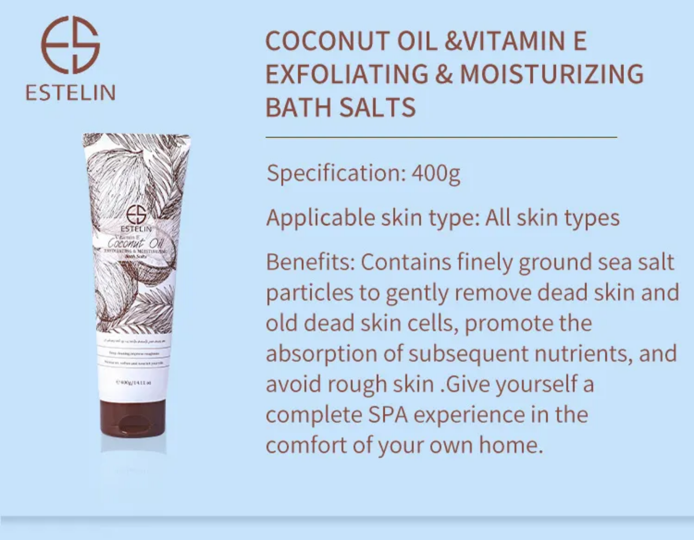 Estelin Coconut + Vitamin E Bath Salt - Dr Rashel Pakistan