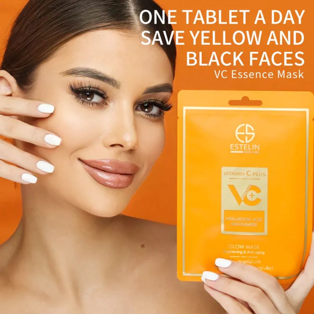 Estelin Vitamin-C Plus | Hyaluronic Acid & Niacinamide |Brightening & Anti-Aging | Glow Sheet Mask