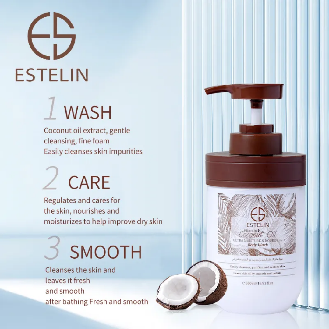 Estelin Coconut Oil and Vitamin E Ultra Smooth & Moisturizing Body Wash - Dr Rashel Pakistan